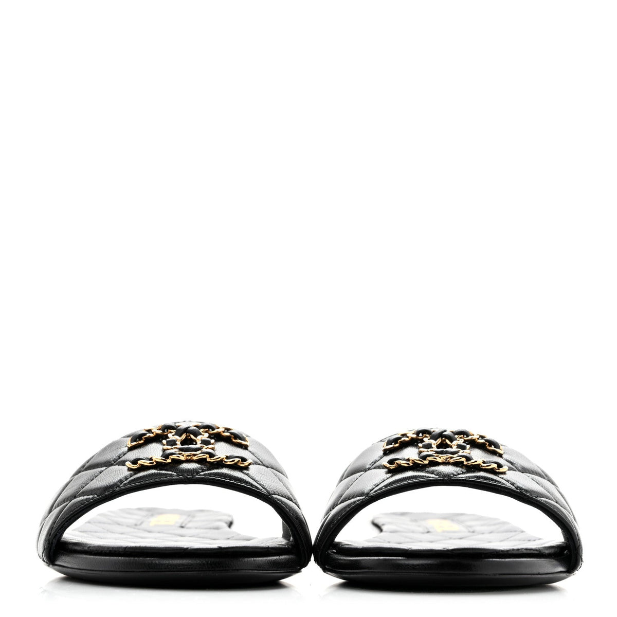 Shiny Goatskin Quilted CC Mules Sandals 39.5 Black