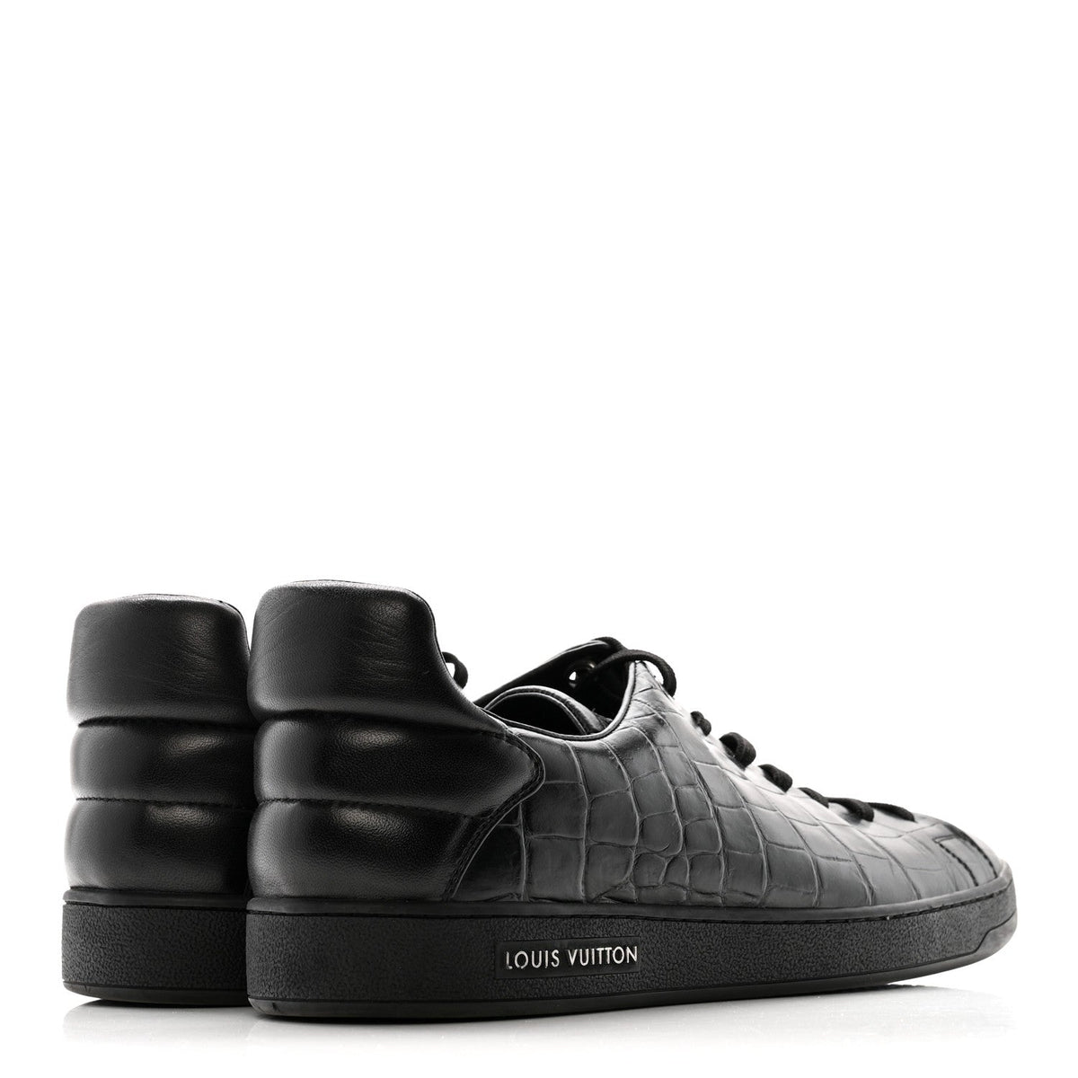 Calfskin Crocodile Embossed Frontrow Mens Sneakers 8 Black