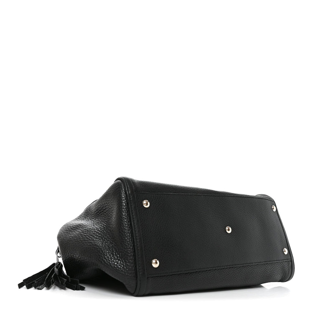 Pebbled Calfskin Medium Soho Shoulder Bag Black