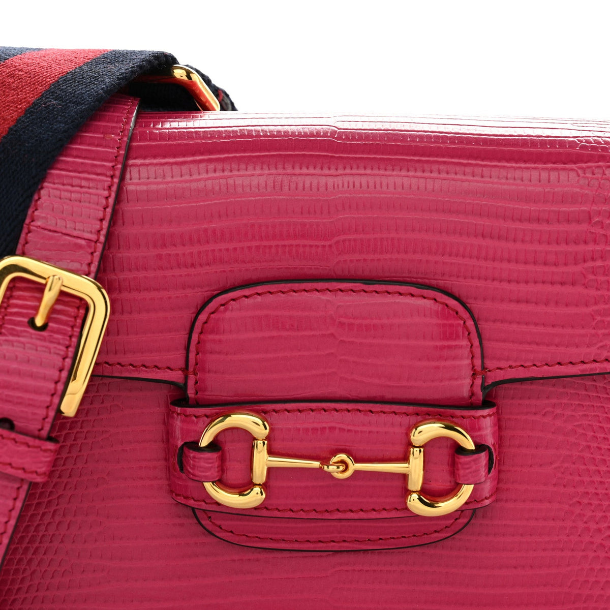 Lizard Web Mini Horsebit 1955 Shoulder Bag Pink