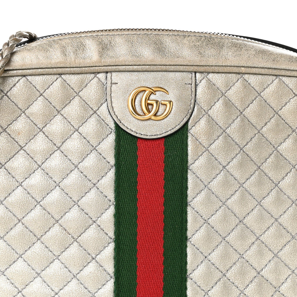 Laminated Nappa Web Trapuntata Mini GG Shoulder Bag Argento