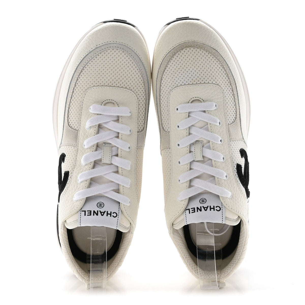 Calfskin Mesh Suede CC Sneakers 45 White Black