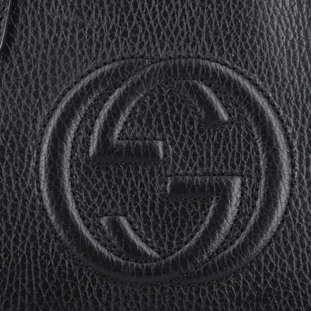 Pebbled Calfskin Medium Soho Top Handle Satchel Black