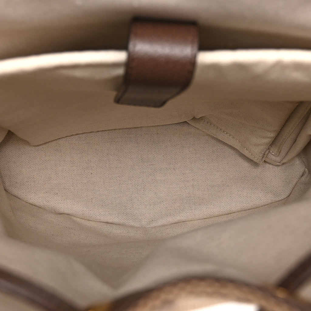 Monogram Jumbo GG Textured Dollar Calfskin Web Double Buckle Backpack Camel Ebony New Acero