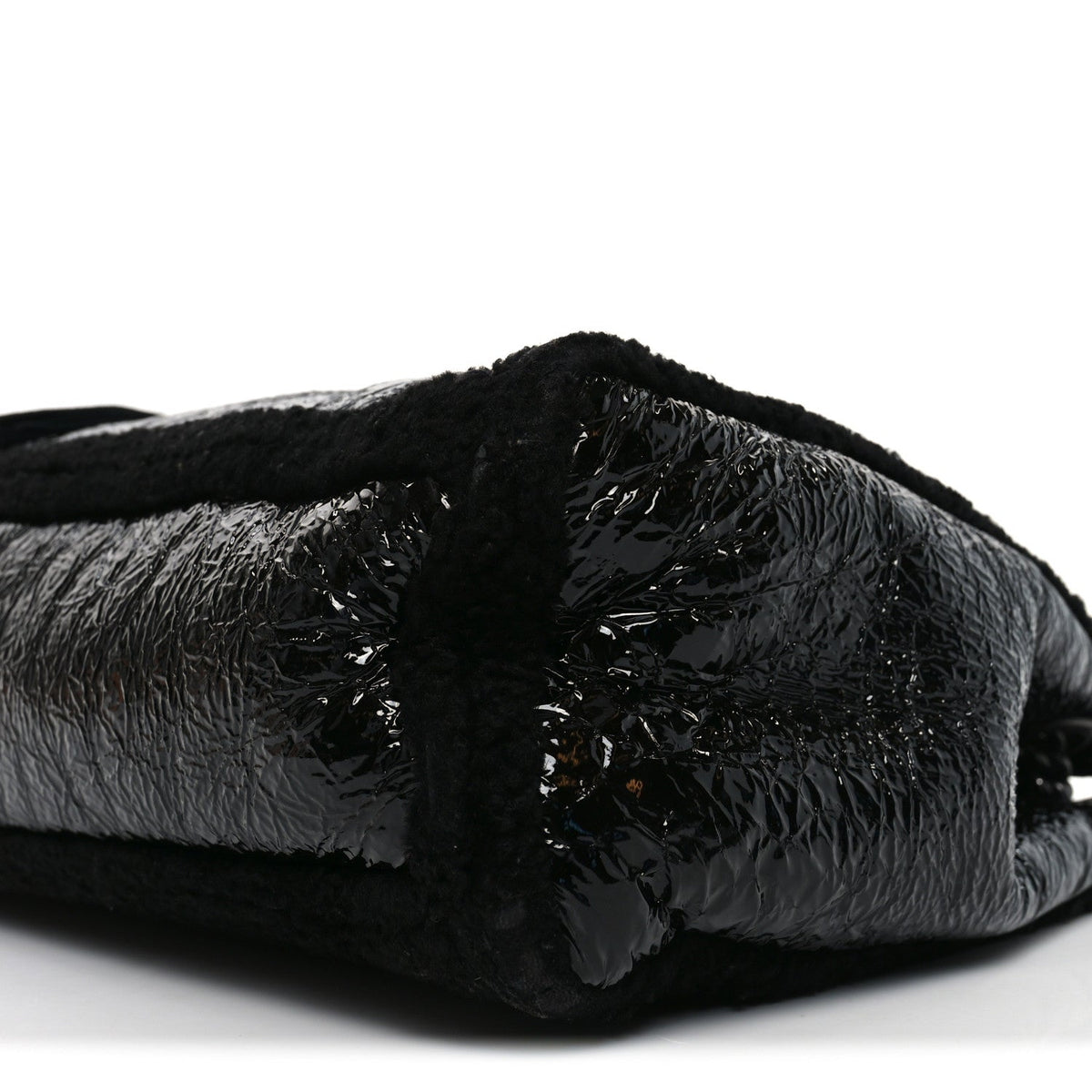 Patent Shearling Medium Soho Chain Shoulder Bag Black