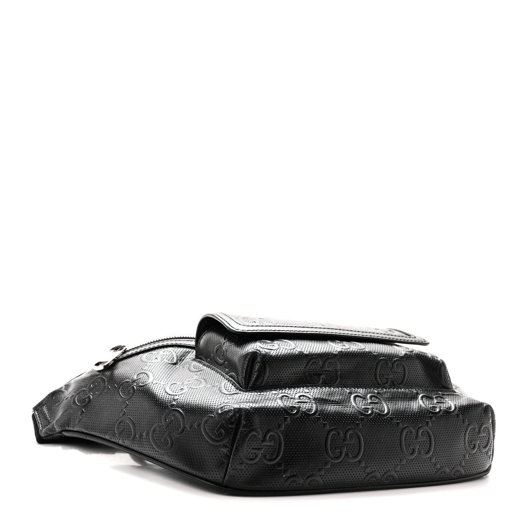 Calfskin GG Tennis Embossed Pocket Belt Bag Black