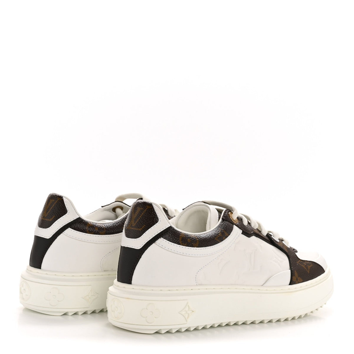 Calfskin Embossed Monogram Time Out Sneakers 39 White