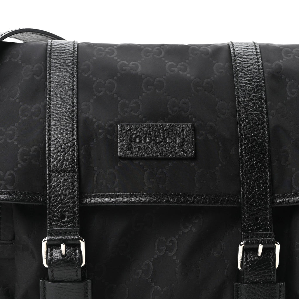 Nylon Monogram Double Buckle Flap Messenger Bag Black