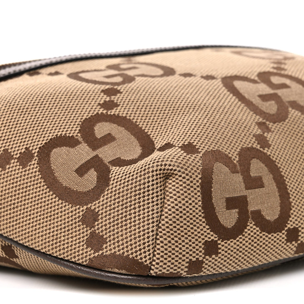 Monogram Jumbo GG Textured Dollar Calfskin Web Belt Bag Camel Ebony New Acero
