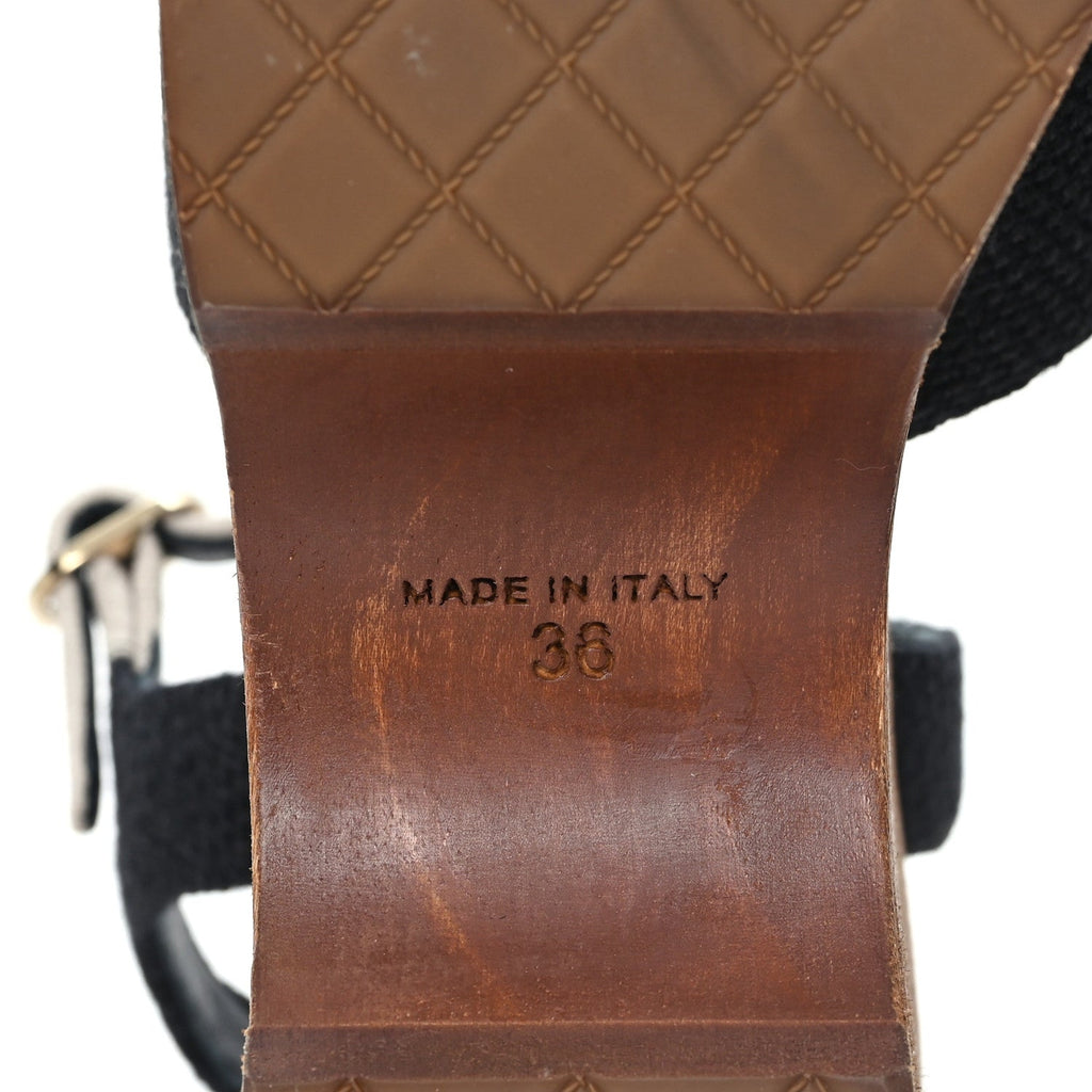Fabric Calfskin Platform Wedge Sandals 36 Black