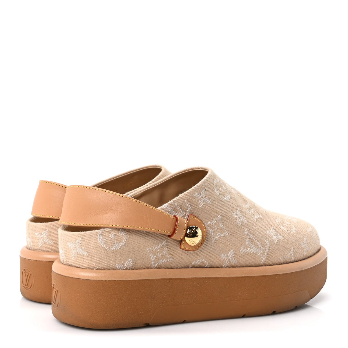 Monogram Denim Aspen Platform Clog Mules 41 Beige