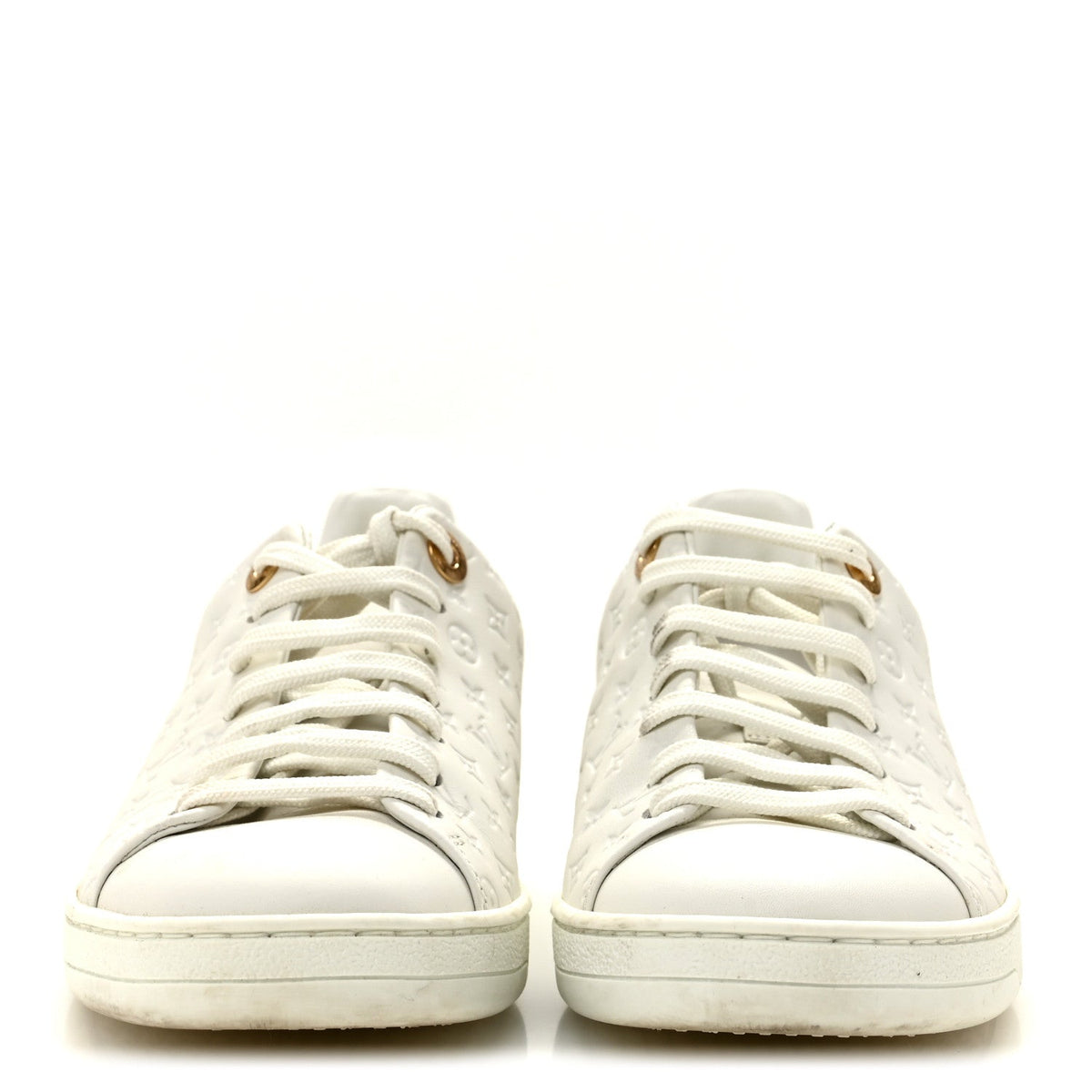 Calfskin Monogram Embossed Front Row Sneakers 36 White