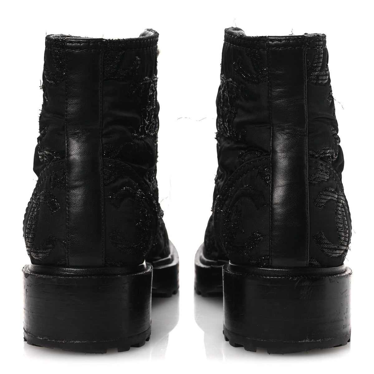 Grosgrain Tweed Pearl CC Combat Short Boots 39 Black