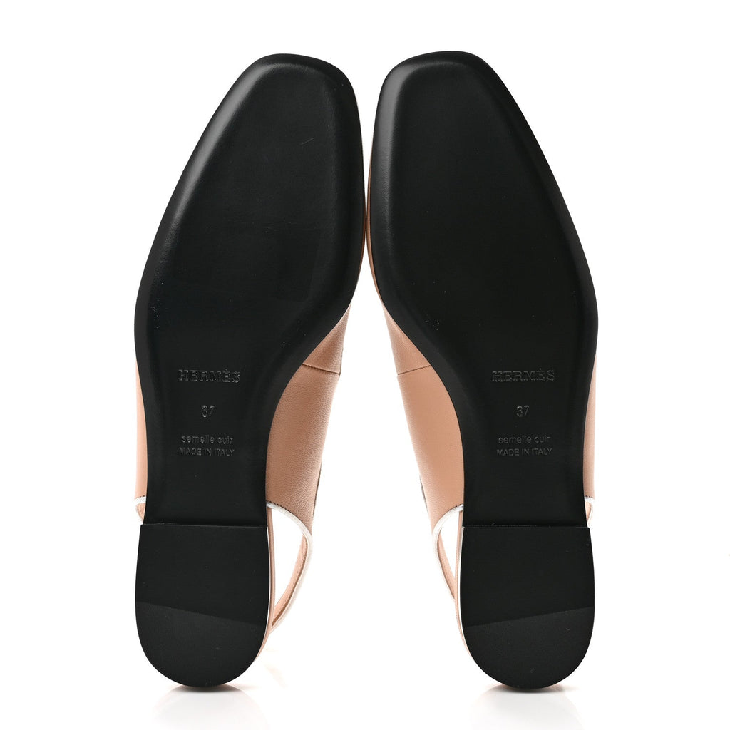 Goatskin Metallic Nappa Kleo Slingback Flats 37 Beige Perlino Gris Argente