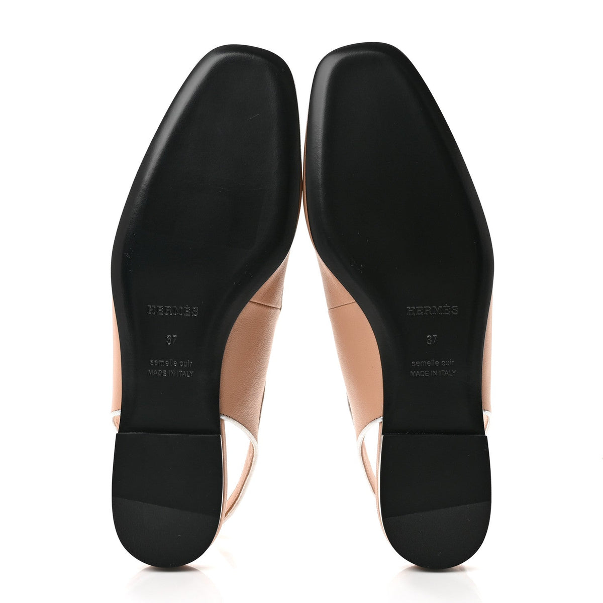 Goatskin Metallic Nappa Kleo Slingback Flats 37 Beige Perlino Gris Argente