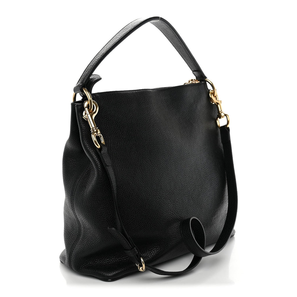 Pebbled Calfskin Large Soho Hobo Black
