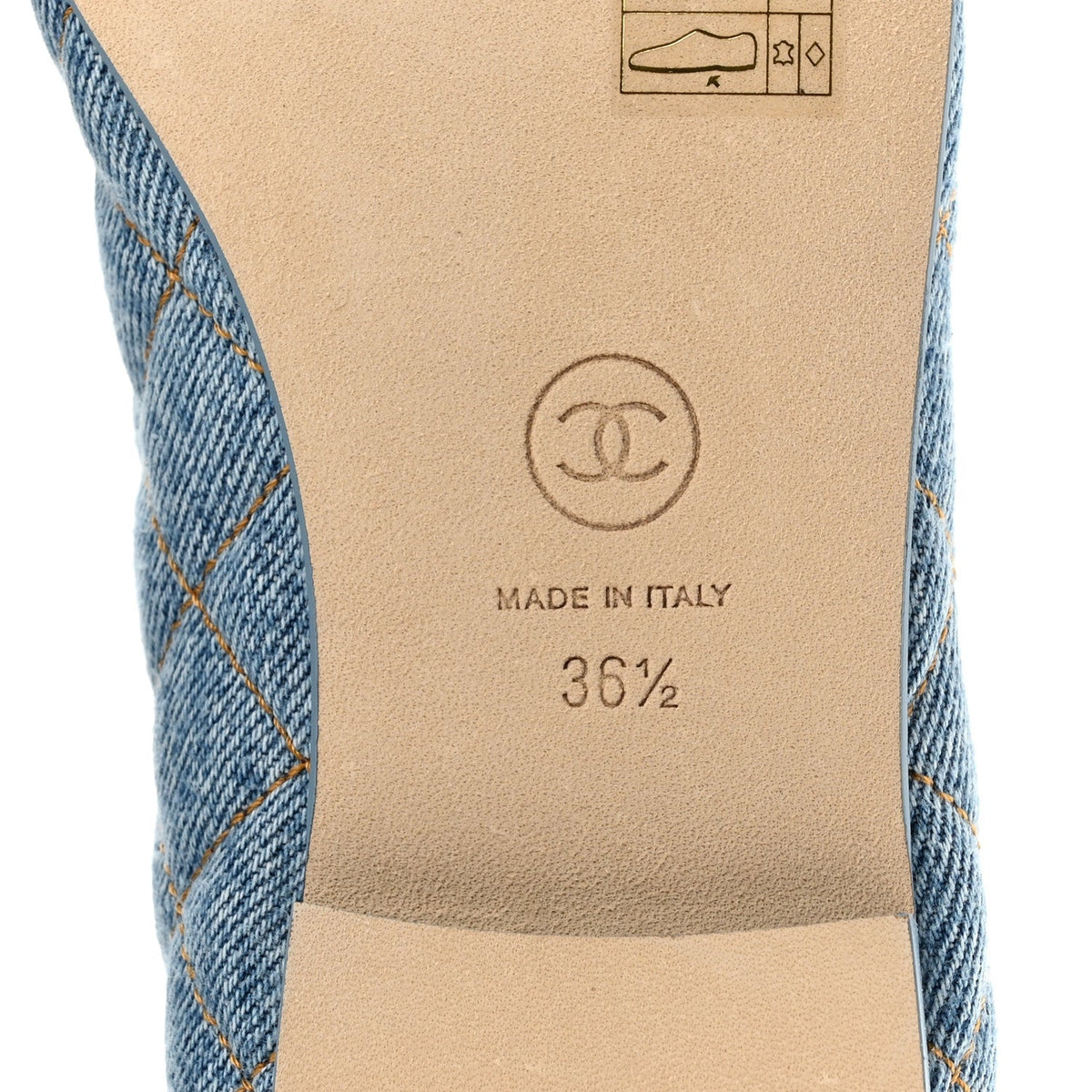 Denim Quilted CC Cap Toe Ballerina Flats 36.5 Light Blue