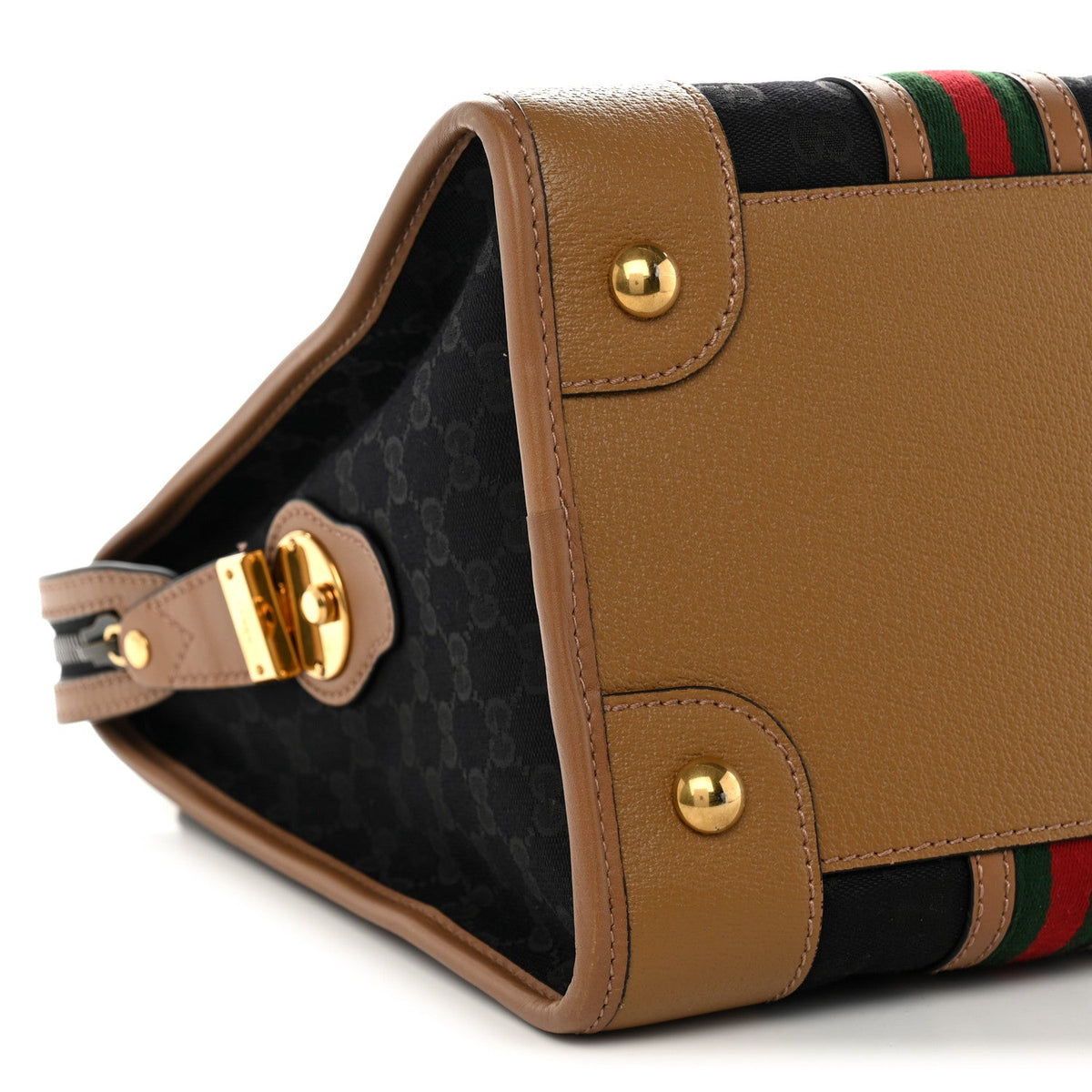 Monogram Textured Dollar Calfskin Web XL Bauletto Duffle Top Handle Bag Black Koi Beige