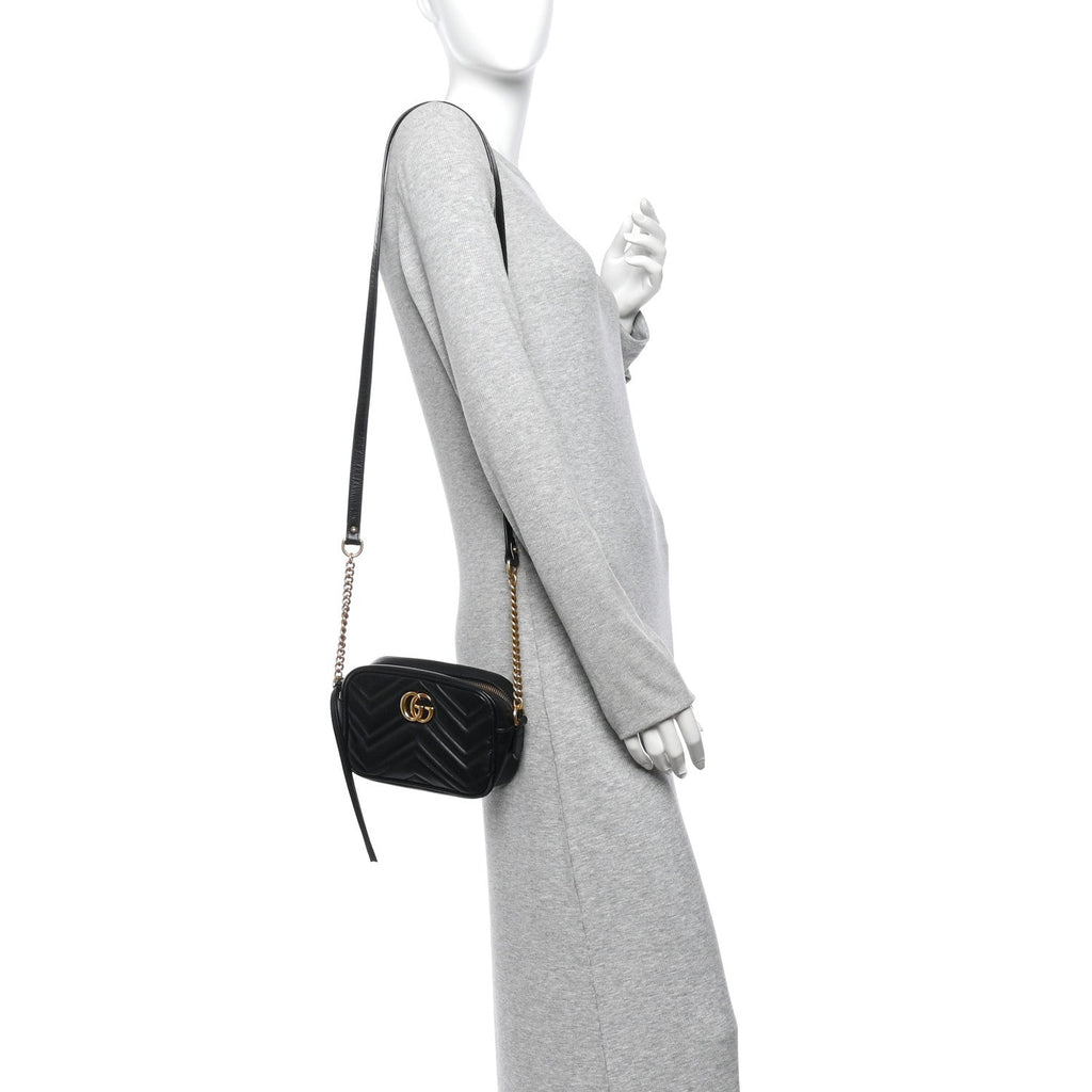Calfskin Matelasse Mini GG Marmont Camera Bag Black