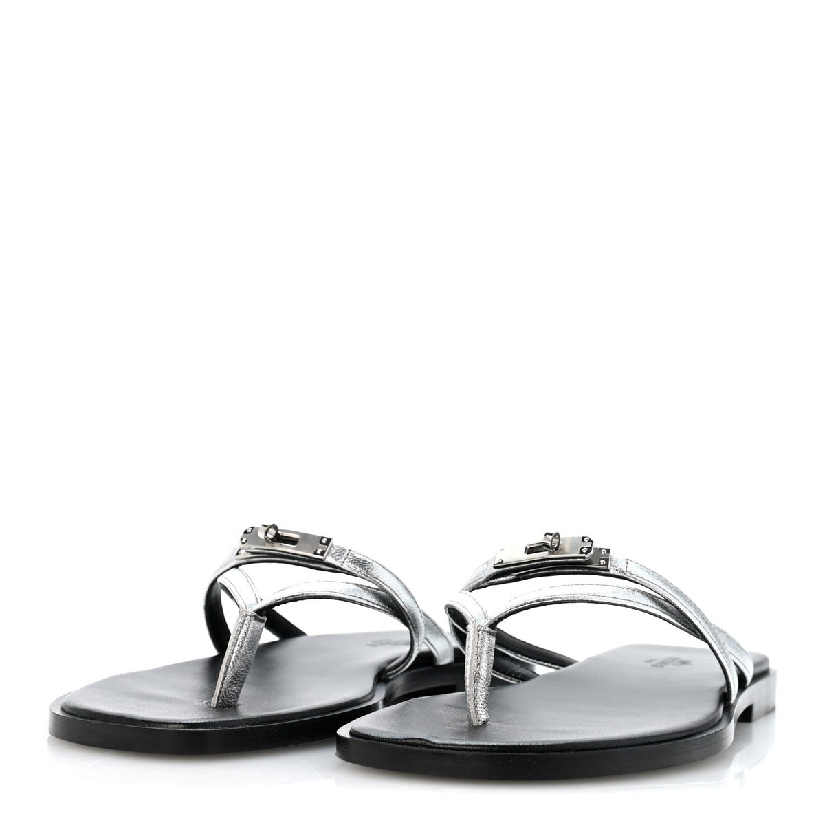 Metallic Goatskin Miss Sandals 36 Gris Argente