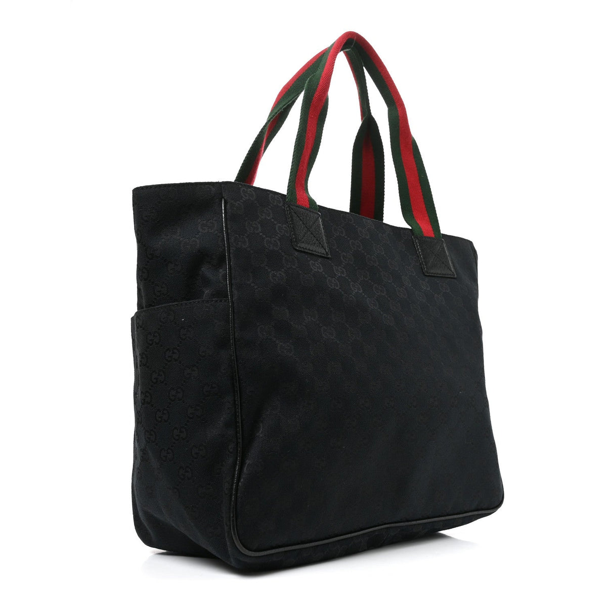 GG Monogram Medium Web Handle Double Pocket Tote Black