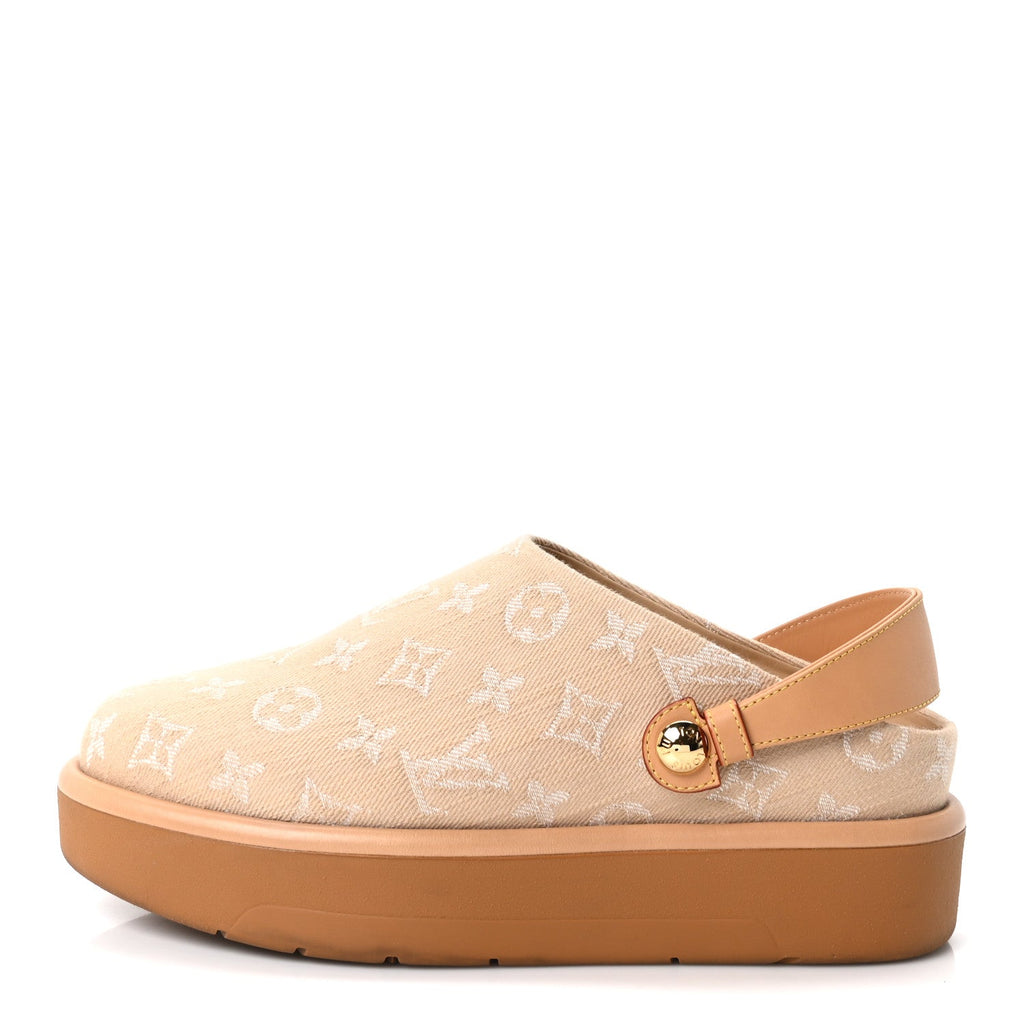 Monogram Denim Aspen Platform Clog Mules 41 Beige