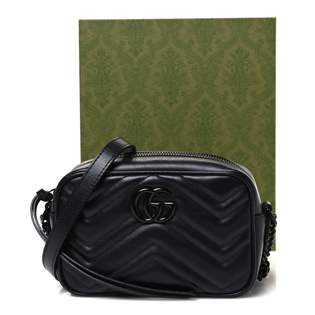 Calfskin Matelasse Monochrome Mini GG Marmont Chain Shoulder Bag Black