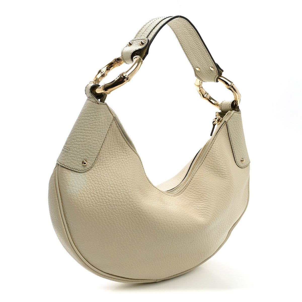 Calfskin Half Moon Bamboo Ring Hobo White