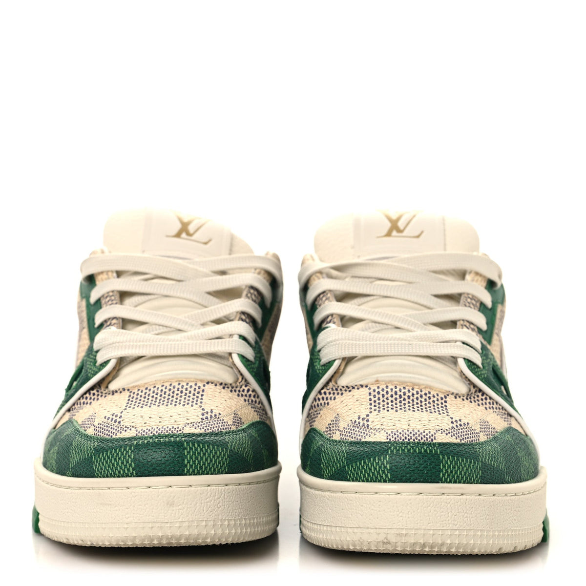 Damier Grained Calfskin Monogram Mens LV Trainer Sneakers 4 Green