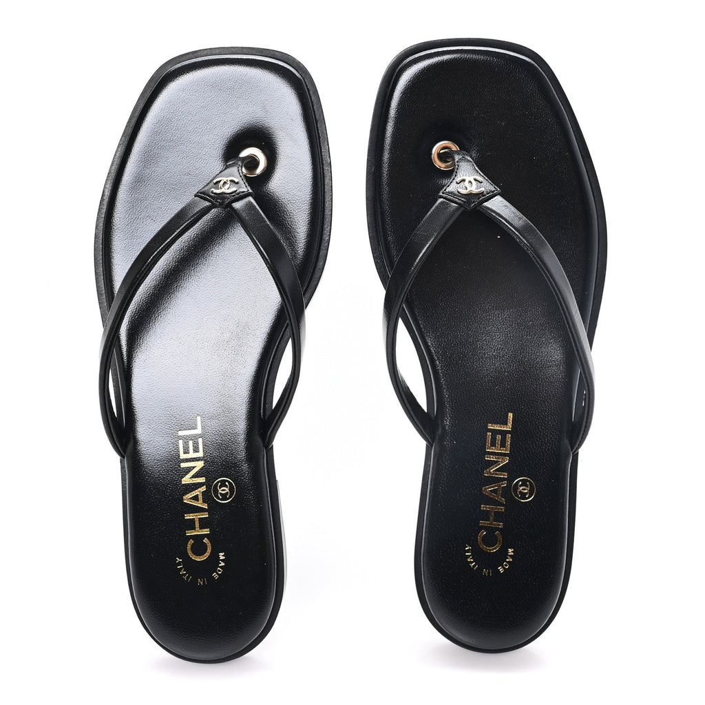 Goatskin CC Times Square Thong Sandals 37 Black