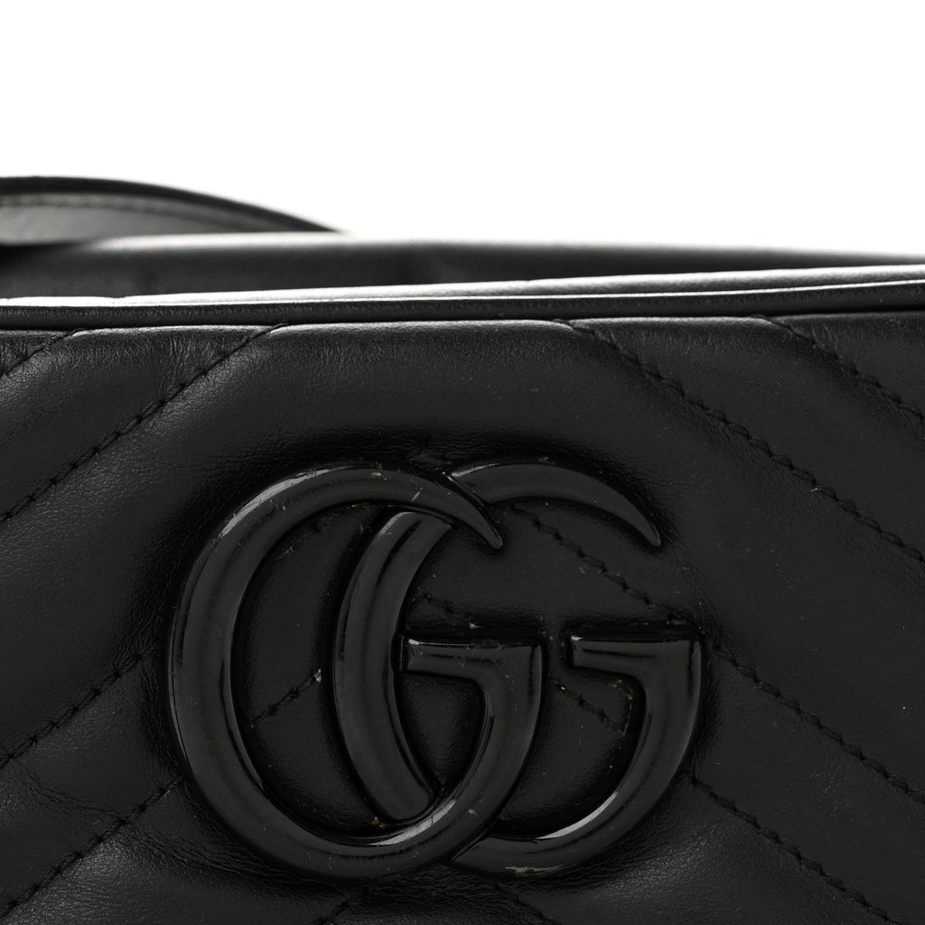 Calfskin Matelasse Monochrome Small GG Marmont Chain Shoulder Bag Black