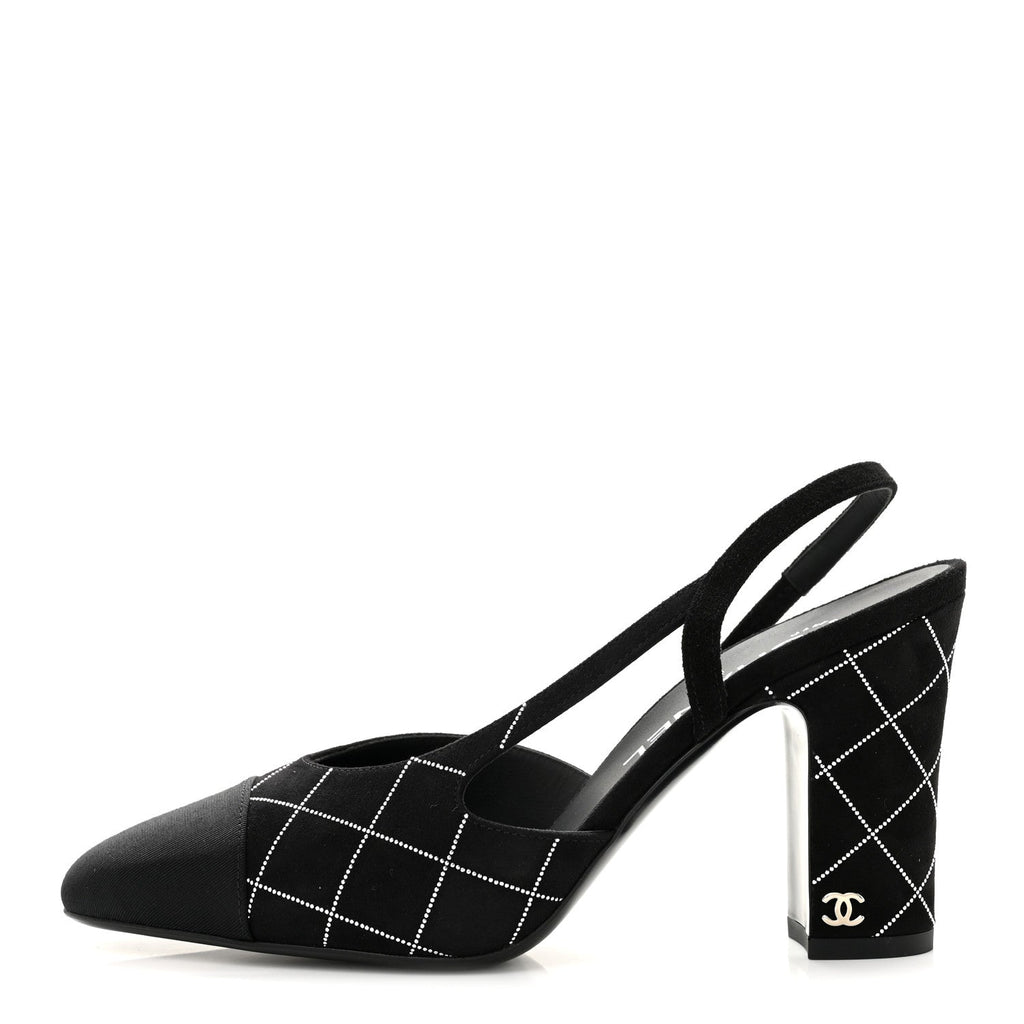 Suede Kidskin Cap Toe CC Slingback Pumps 37.5 Black Silver
