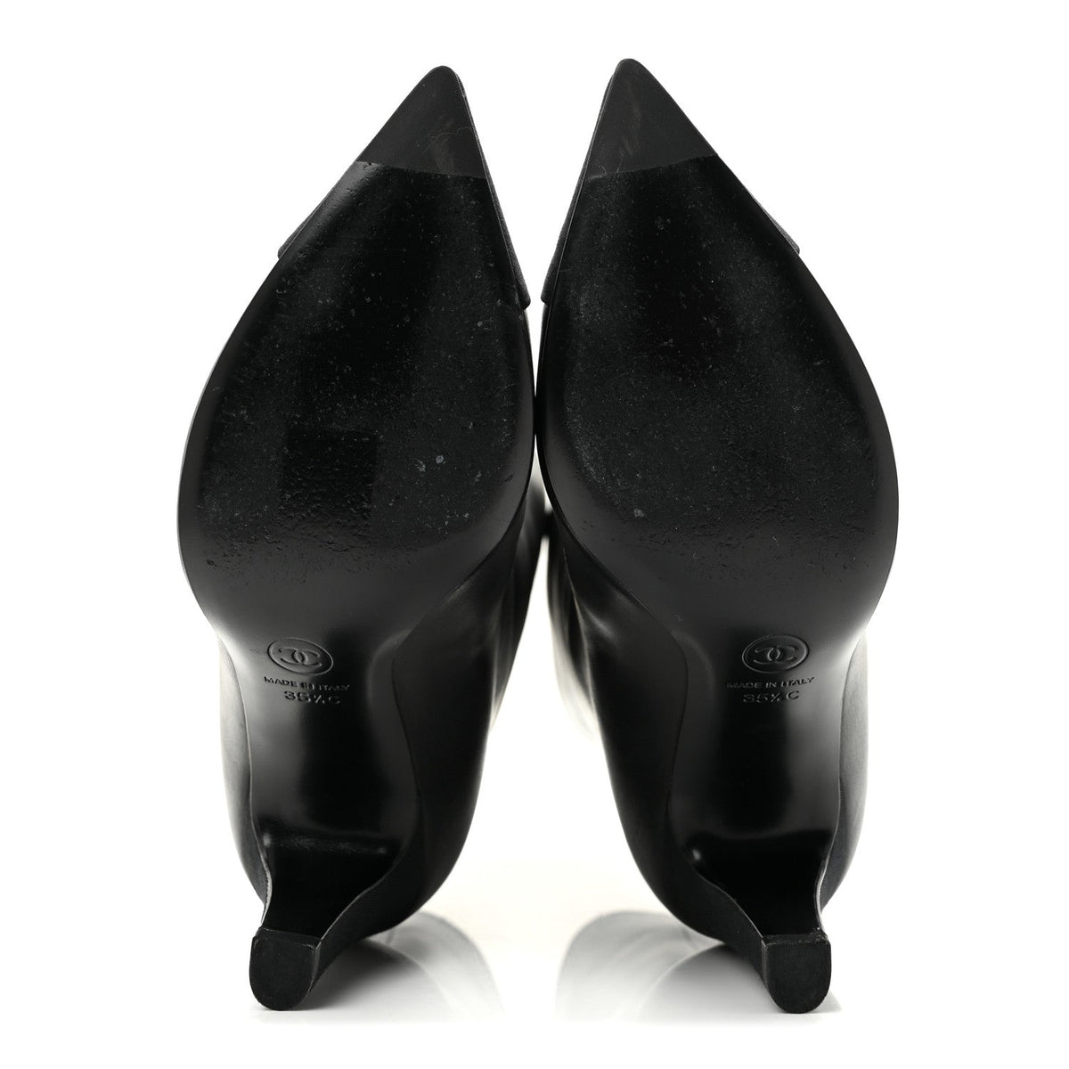 Lambskin Grosgrain Cap Toe Short Boots 35.5 Black