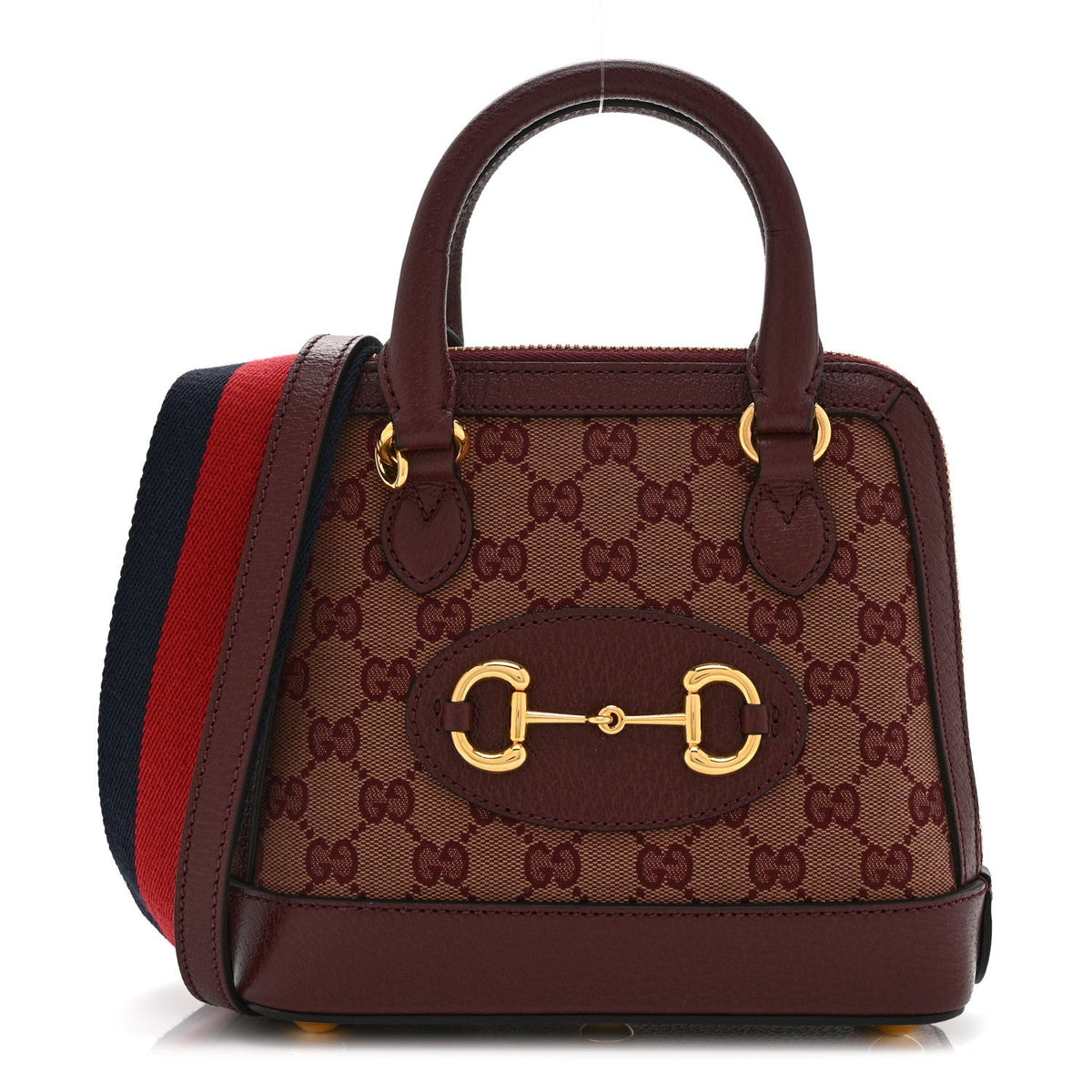 Monogram Textured Dollar Calfskin Mini Horsebit 1955 Top Handle Bag Sahara Rubino Chardonnay
