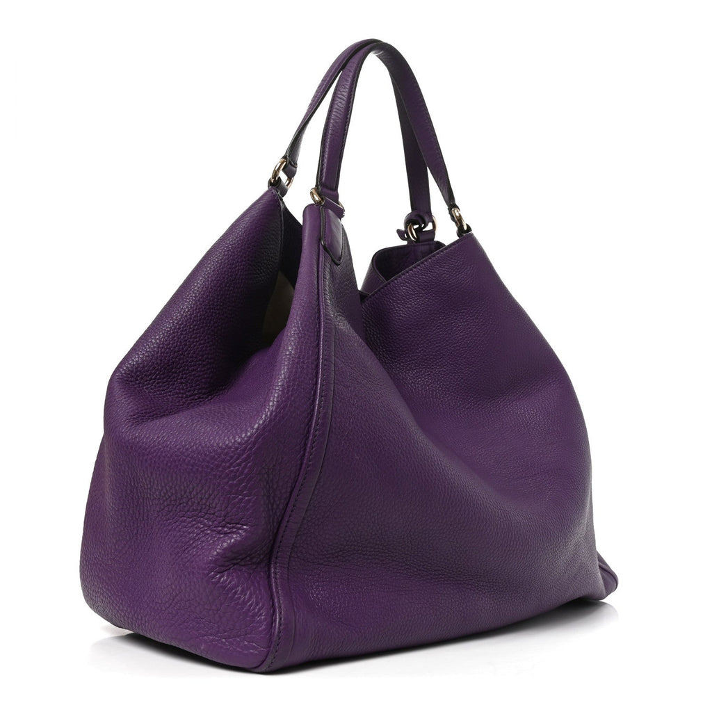 Pebbled Calfskin Large Soho Shoulder Bag Shine Purple