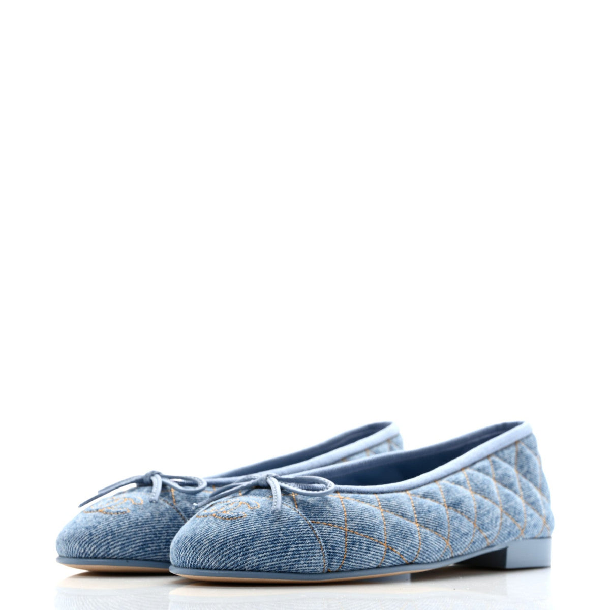 Denim Quilted CC Cap Toe Ballerina Flats 37 Light Blue