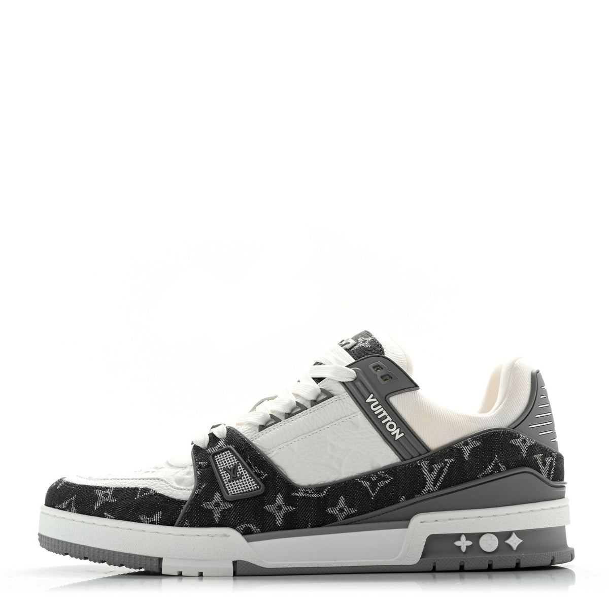 Calfskin Embossed Monogram Denim Mens LV Trainer Sneakers 11 Grey