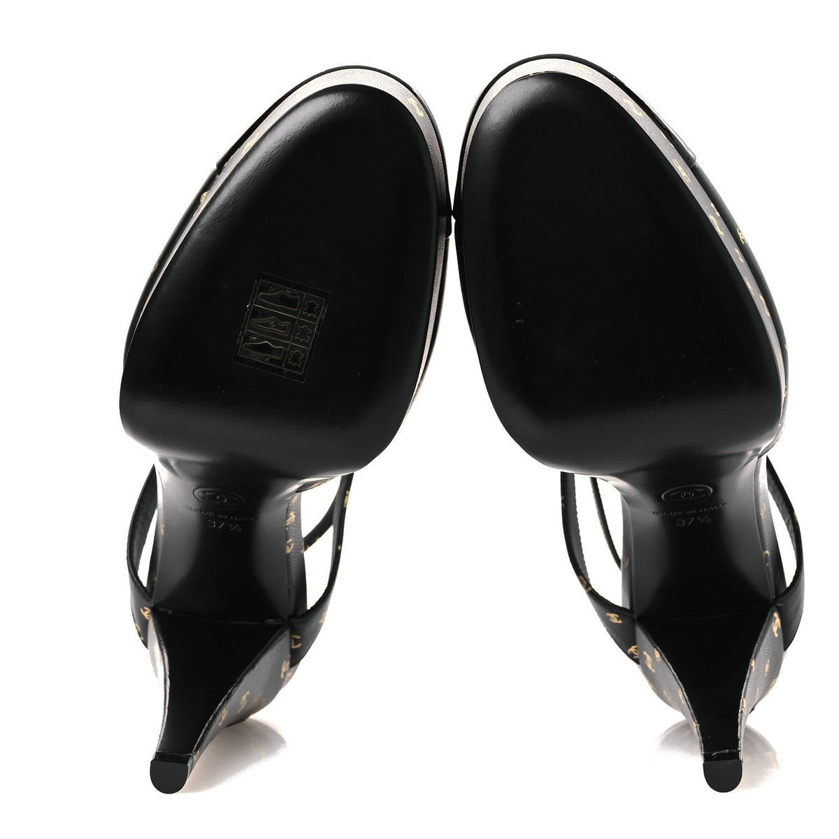 Printed Lambskin CC Platform Pumps 37.5 Black Gold