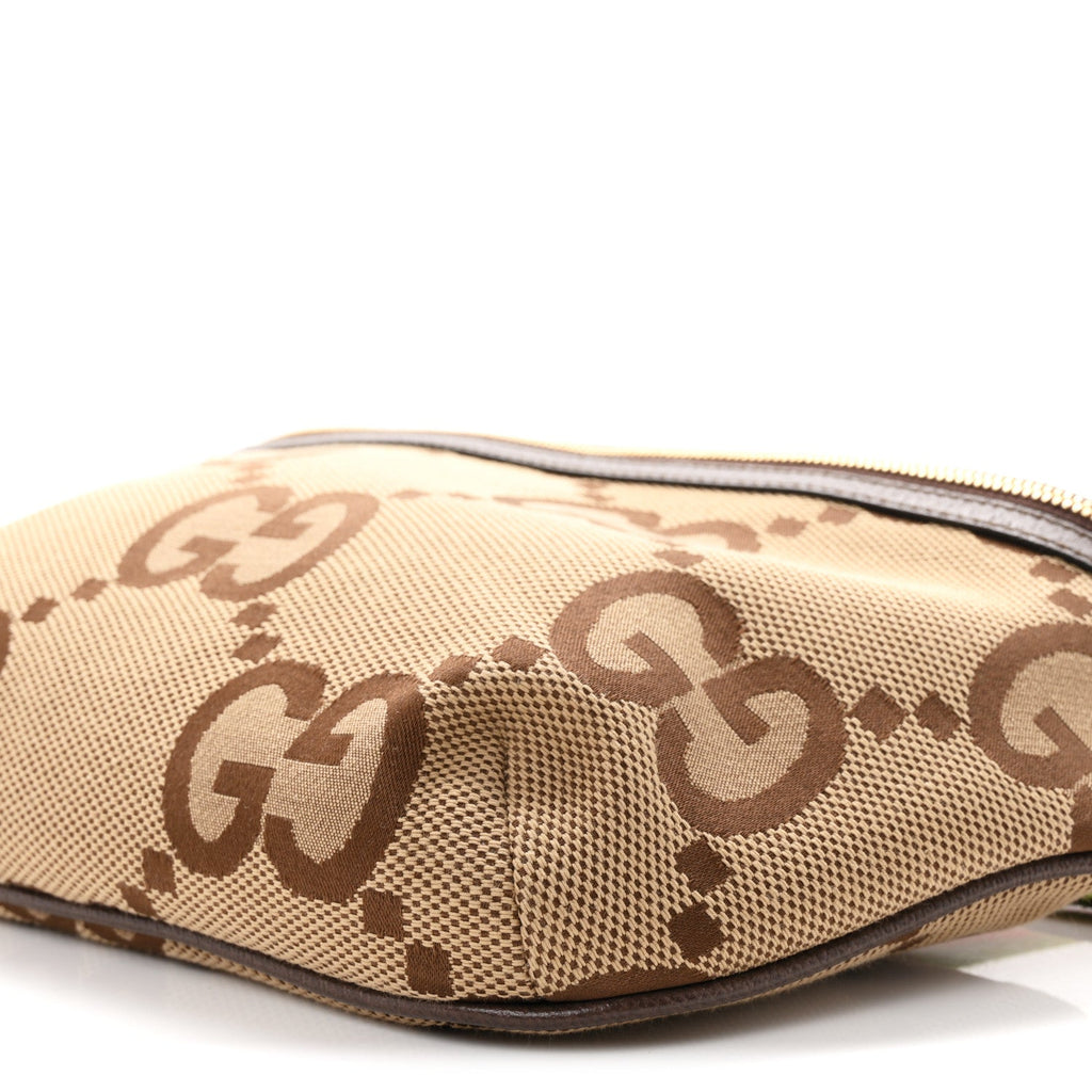 Monogram Jumbo GG Textured Dollar Calfskin Web Belt Bag Camel Ebony New Acero