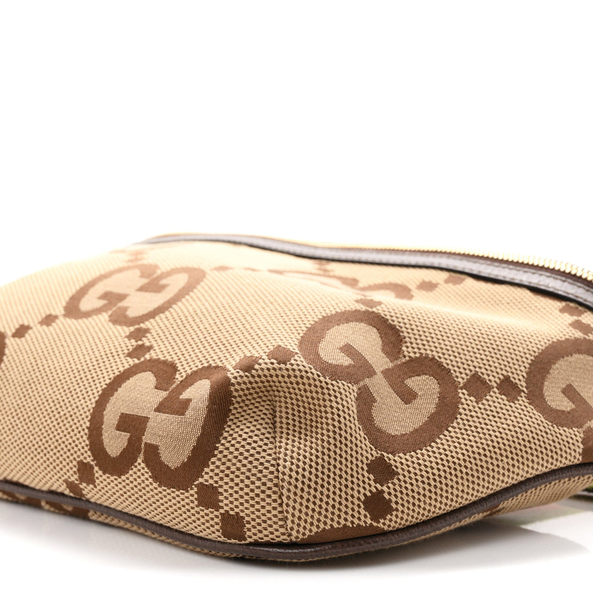 Monogram Jumbo GG Textured Dollar Calfskin Web Belt Bag Camel Ebony New Acero