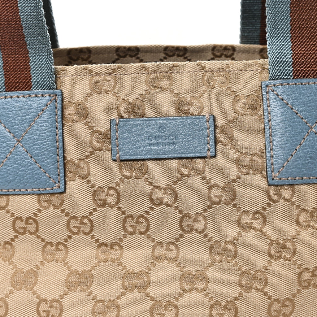 GG Monogram Medium Web Handle Bucket Tote Blue
