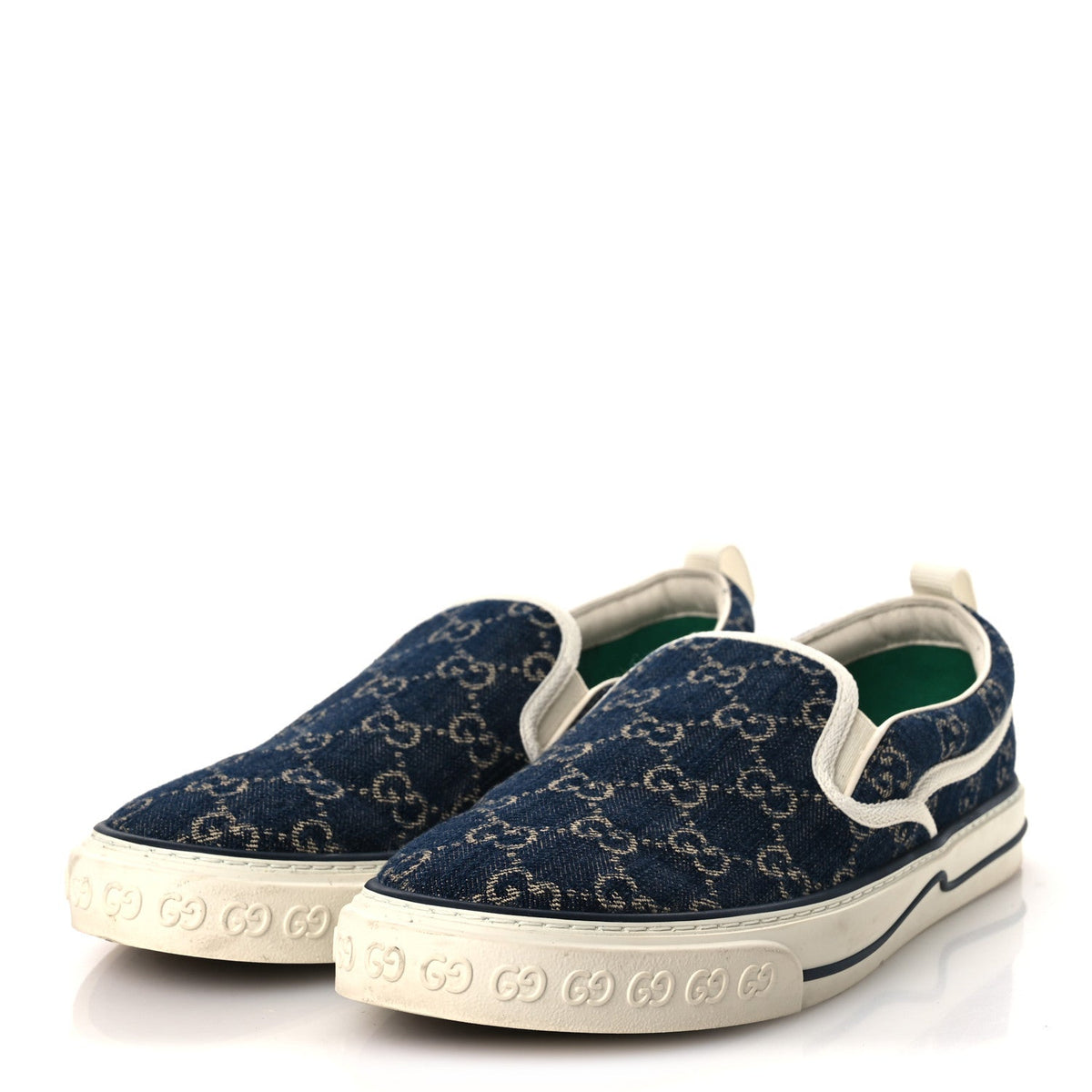 New Denim GG Monogram Mens 1977 Tennis Slip On Sneakers 8.5 Blue Tea Mystic White