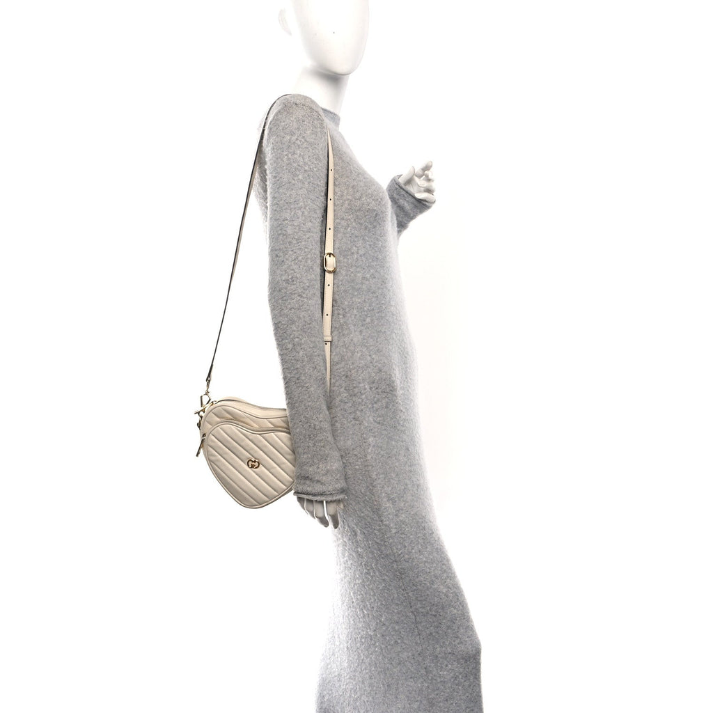 Calfskin Matelasse Diagonal Mini Interlocking G Heart Shoulder Bag Mystic White