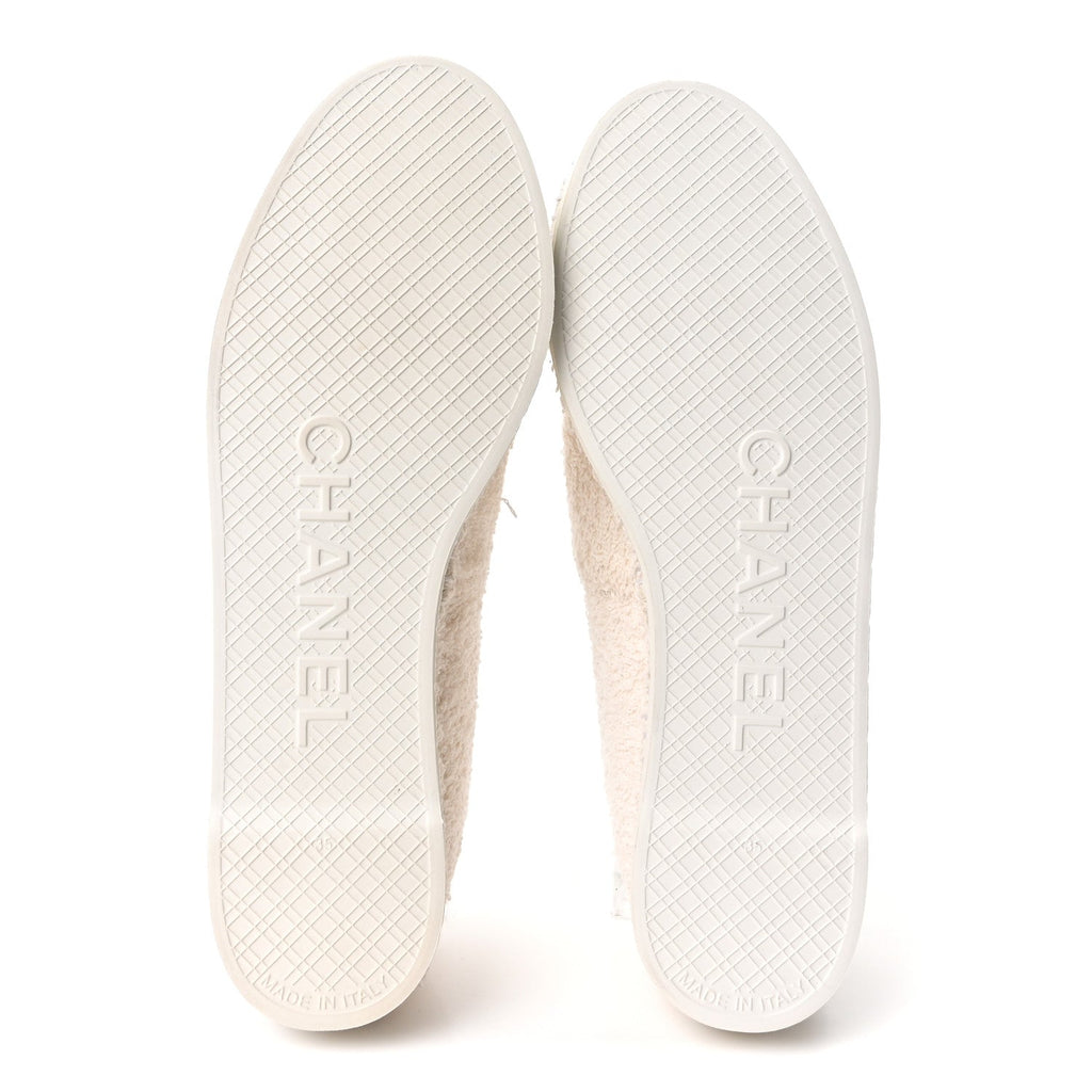 Tweed Grosgrain Patent CC Espadrilles 35 White Black