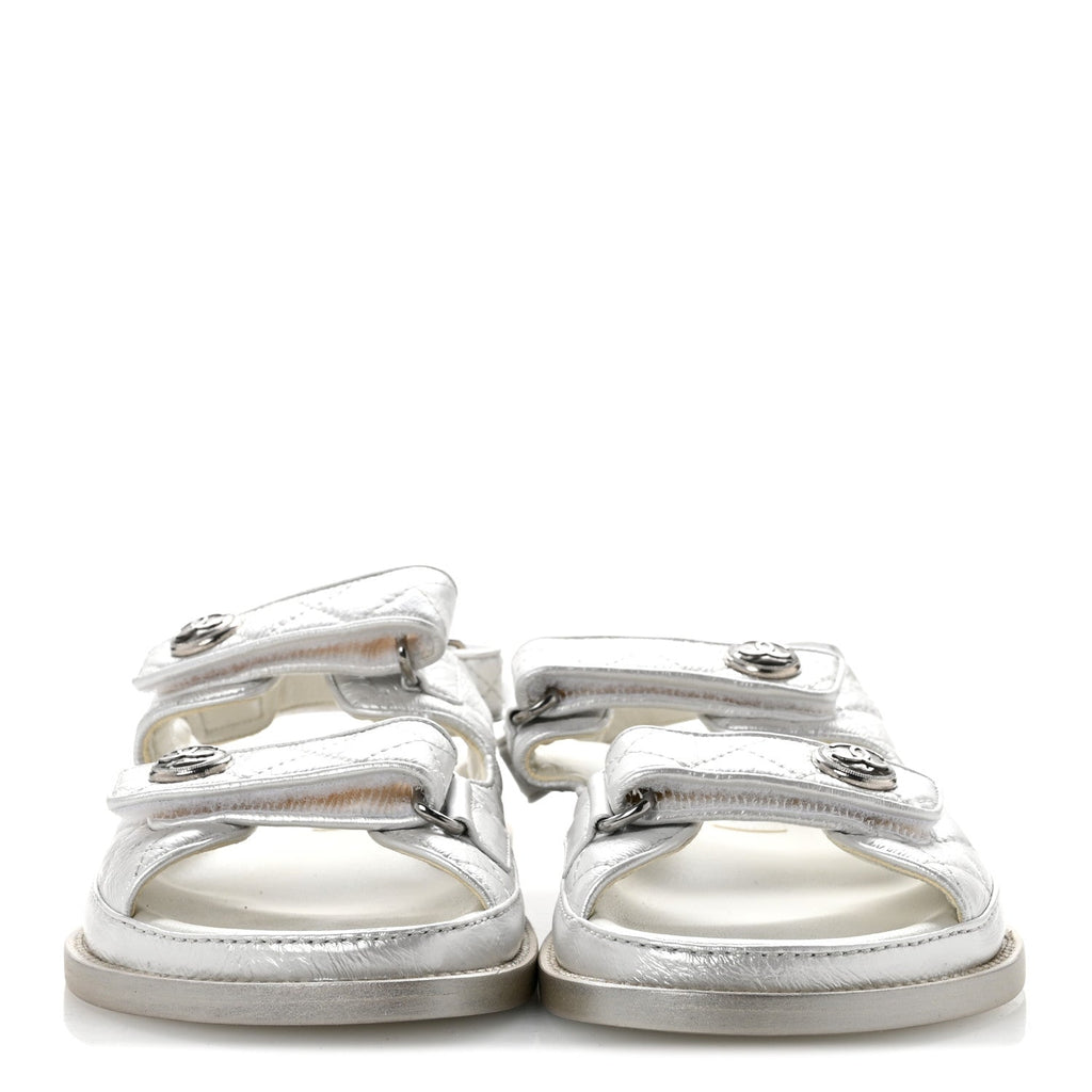 Laminated Lambskin Quilted Velcro Dad Sandals 36.5 White