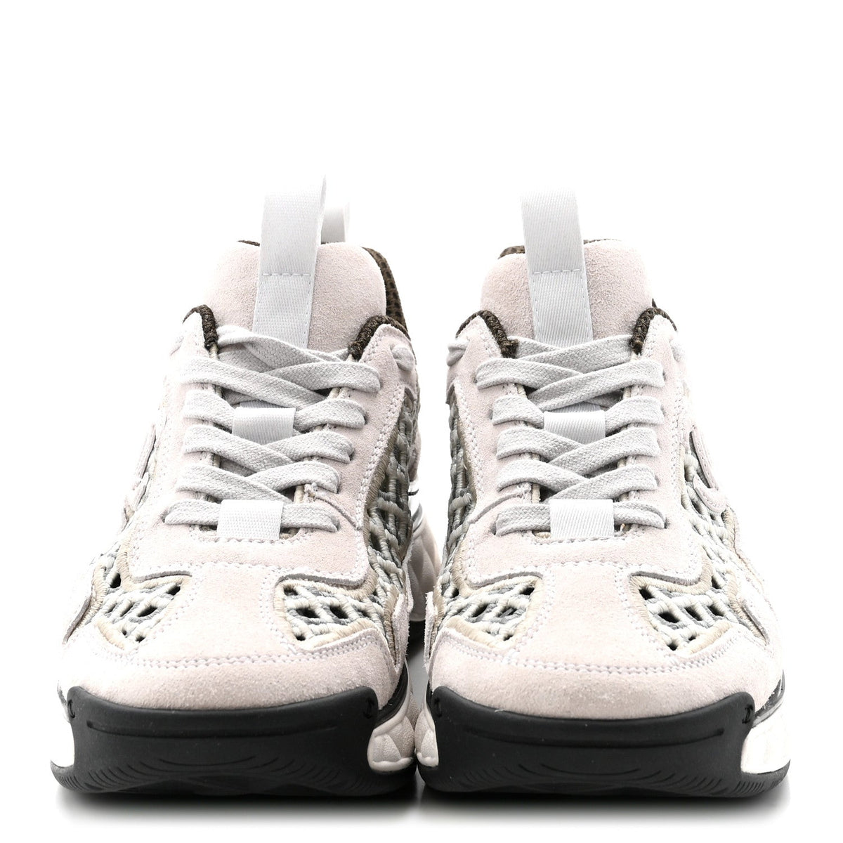 Suede Calfskin Embroidered CC Sneakers 35.5 Ecru Light Gray