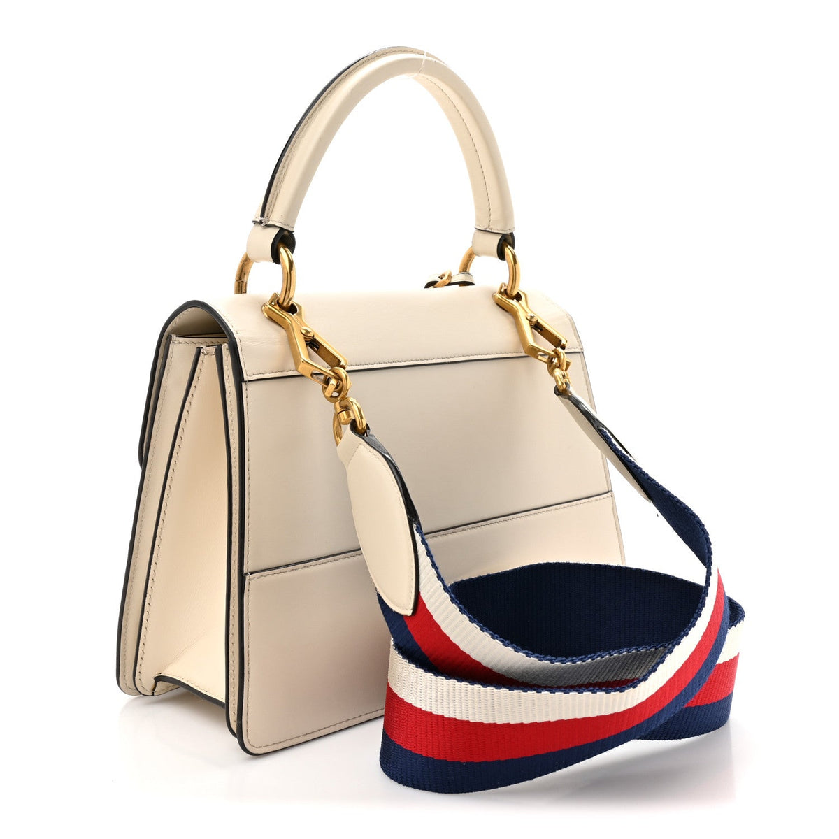 Calfskin Sylvie Web Small Queen Margaret Top Handle Bag White