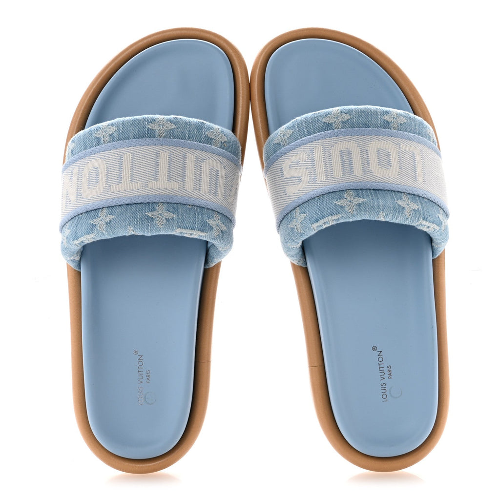 Monogram Denim LV Bliss Womens Comfort Mules 41 Turquoise