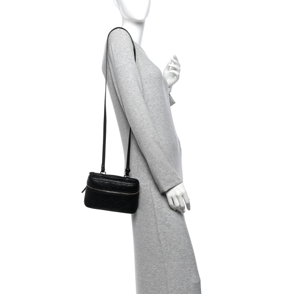 GG Calfskin Embossed Emblem Super MIni Crossbody Bag Black
