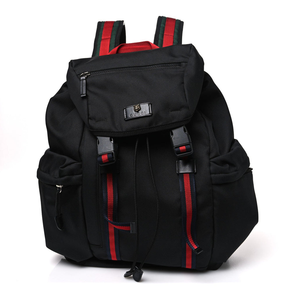 Techno Canvas Web Double Buckle Backpack Black